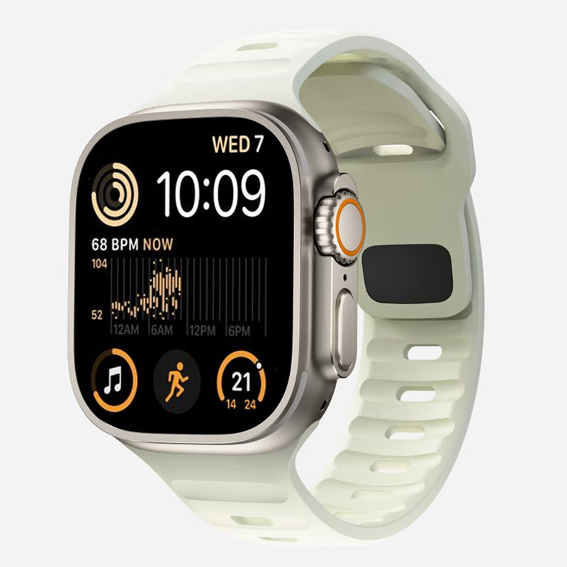 A unique glow in the dark colour silicon watch strap for apple watch ultra designed for sports and active activities