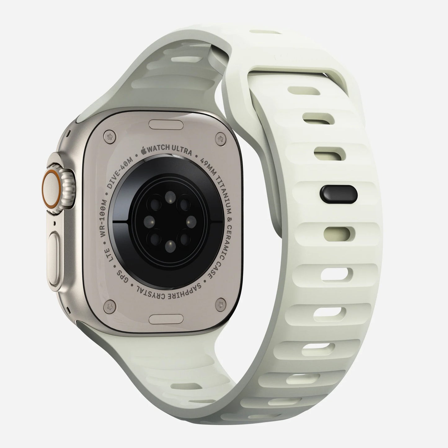 A unique glow in the dark colour silicon watch strap for apple watch ultra designed for sports and active activities