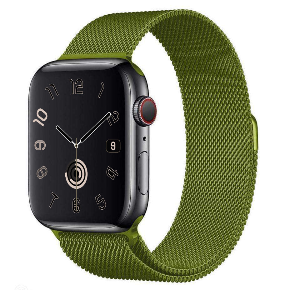 A metallic green colour stainless steel milanese watch strap for the latest apple watch and ultra