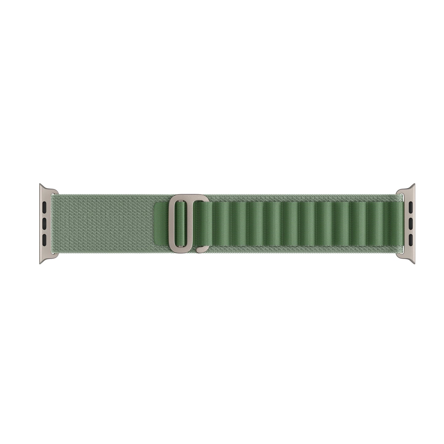 A green colour premium nylon watch strap band designed for adventurers and explorers that wear the Apple watch series 10 and Ultra 2