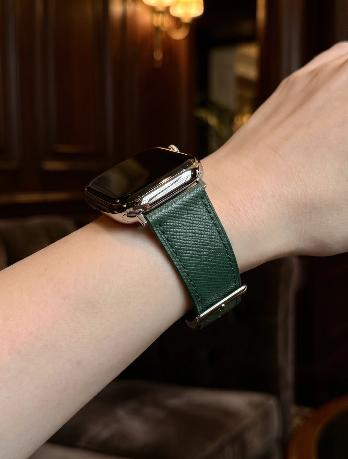 Dark Green Saffiano Leather Strap for Apple Watch