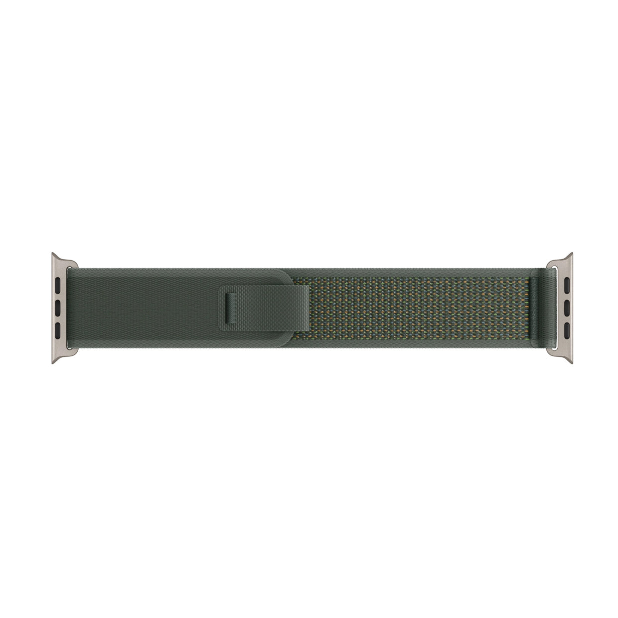 A green colour watch strap band made from nylon on an Apple watch series 10 42mm/ 45mm/ 46mm and ultra 2 designed for the mountain trail trekking and active sports