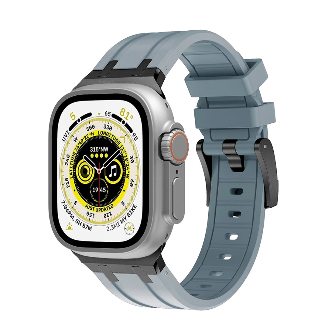 Premium Dark Grey colour rubber with stainless steel metal connectors and buckles for Apple Watch Series 9 45mm and Ultra 2 49mm