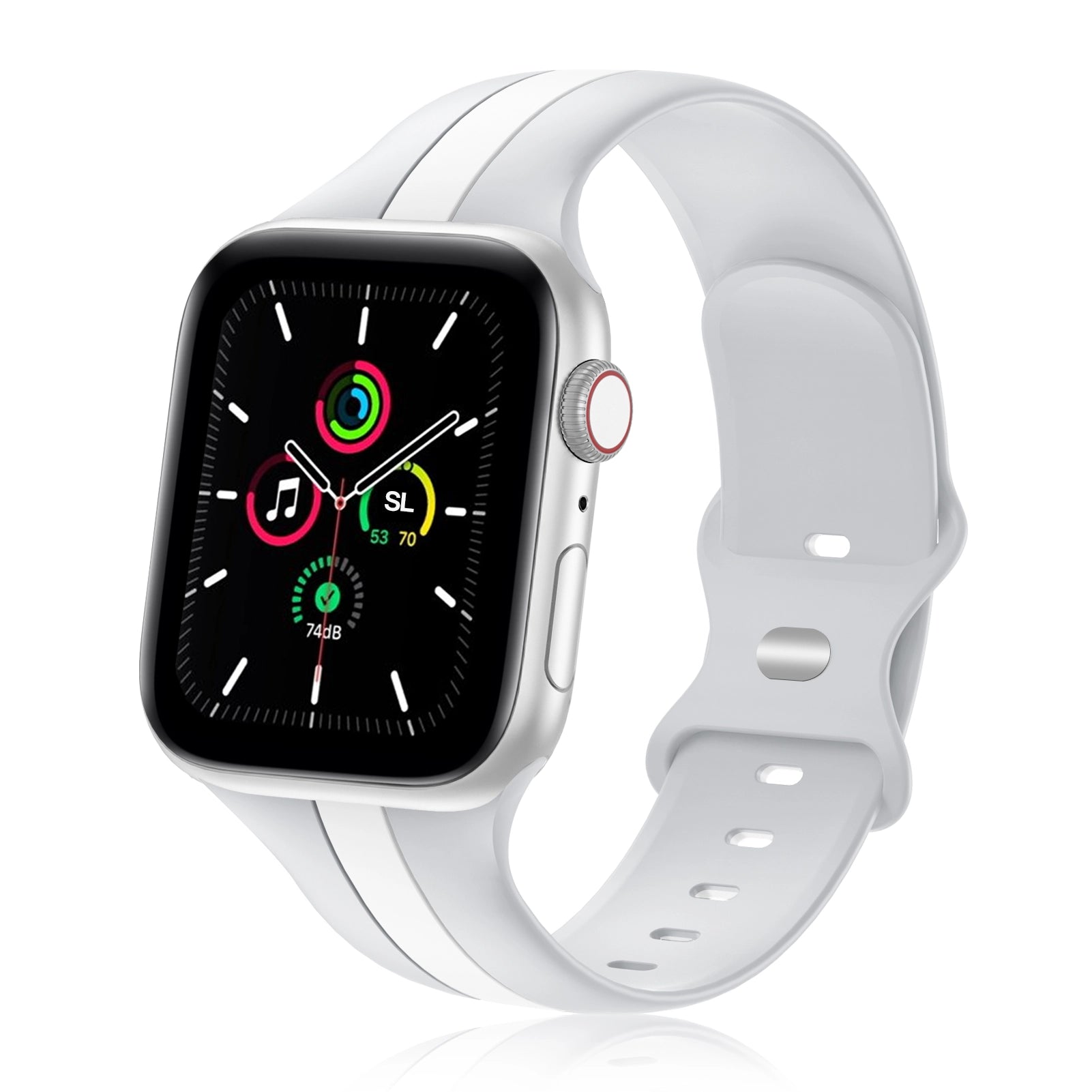 Grey apple watch with 2025 white band