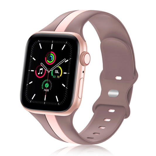 A mauve and pink two colour silicon sport strap for apple watch series 9 41mm