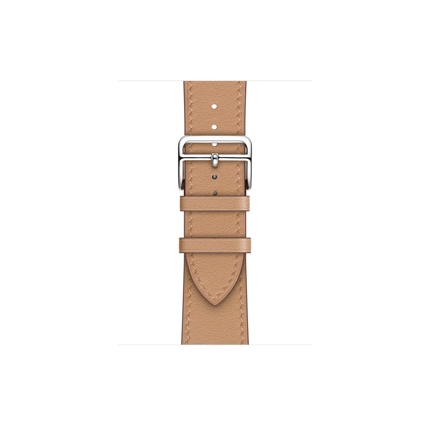 A handmade light brown with natural sable stitching genuine leather single tour watch strap on an apple watch series 11 42mm and 45mm and 46mm.