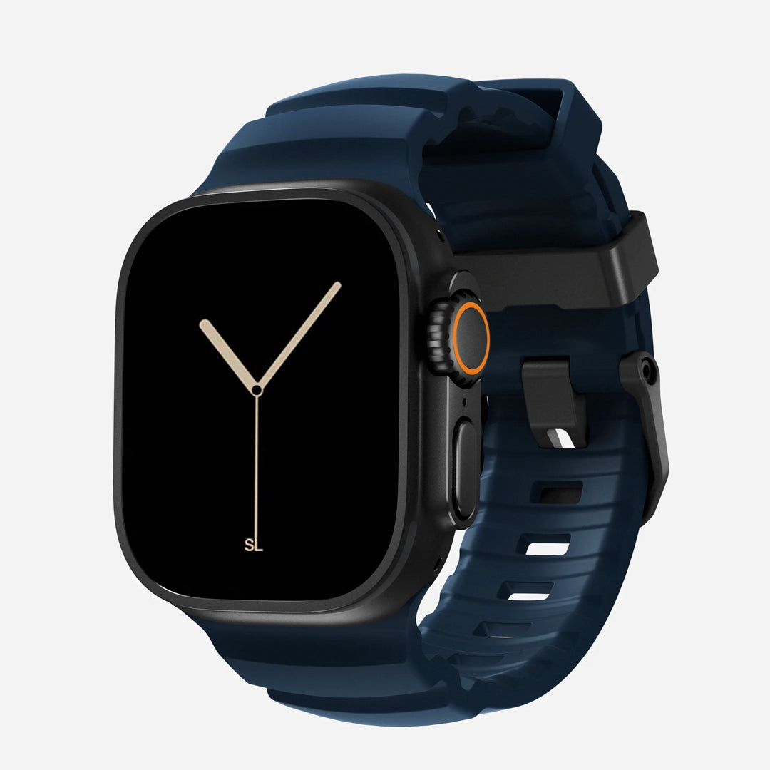 Navy blue colour premium silicone extra thick watch strap band designed for adventurers and mountain hiking for Apple watch series 10 size 46mm and Ultra 2