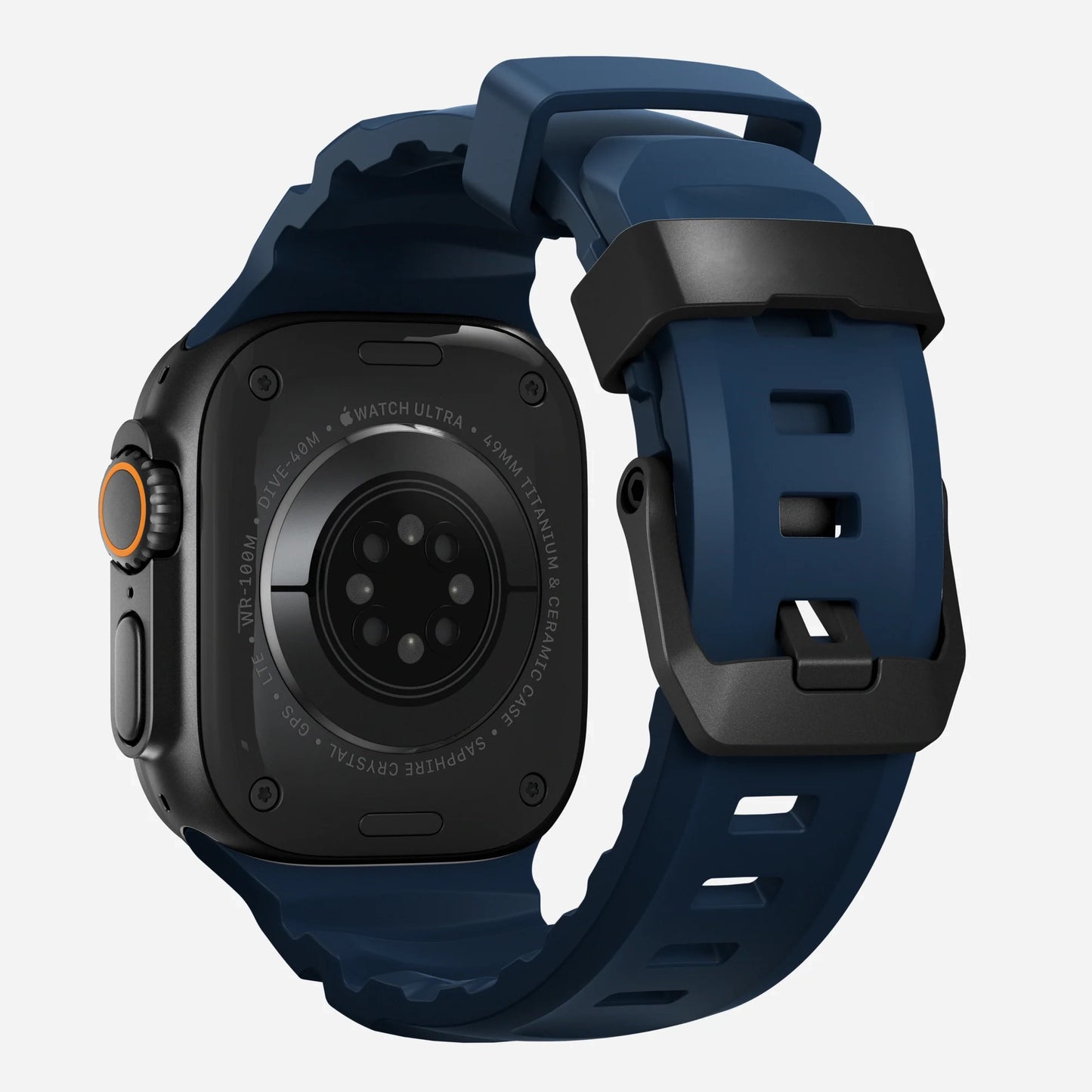 Navy blue colour premium silicone extra thick watch strap band designed for adventurers and mountain hiking for Apple watch series 10 size 46mm and Ultra 2