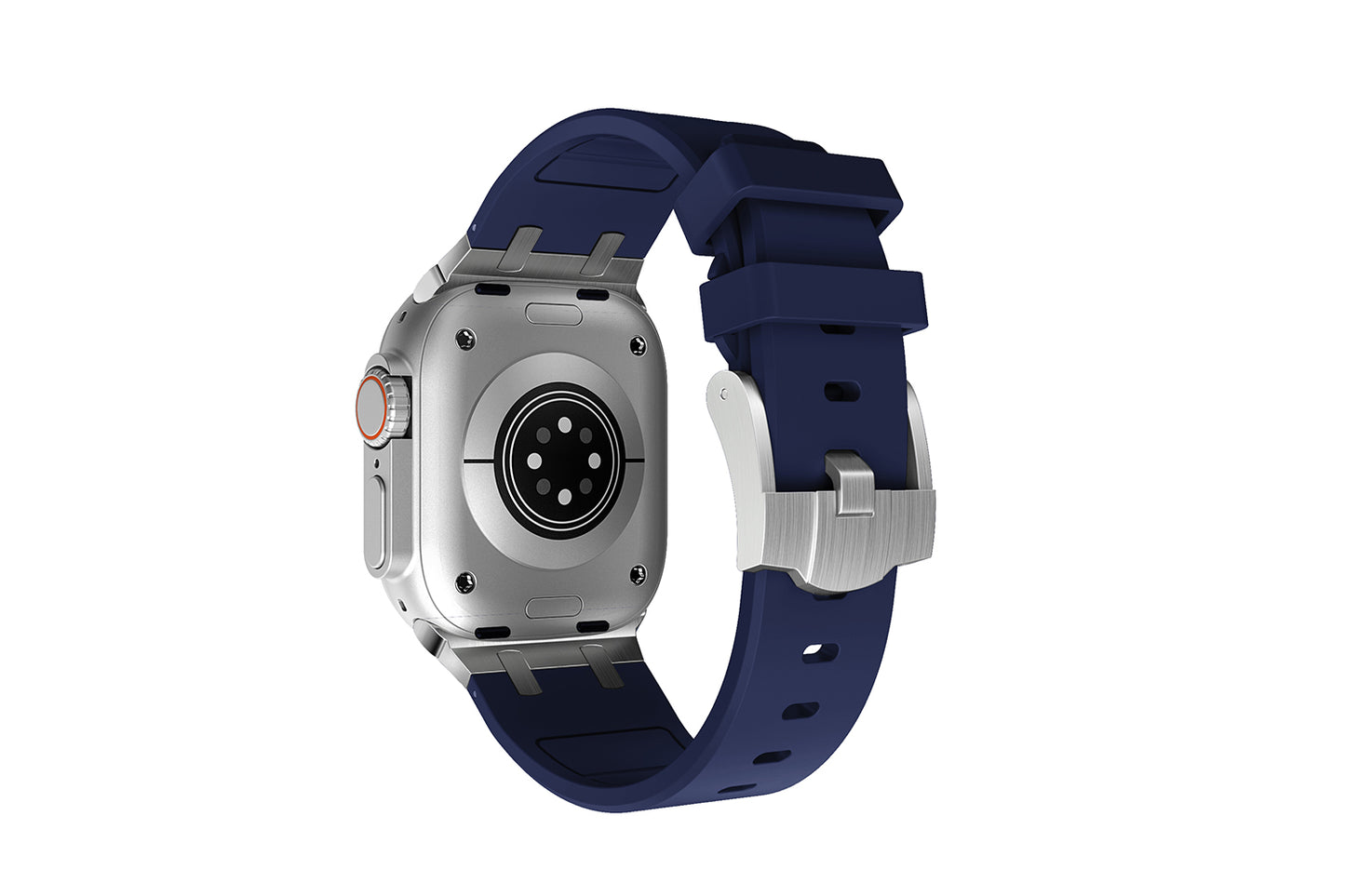 Premium White colour rubber with stainless steel metal connectors and buckles for Apple Watch Series 9 45mm and Ultra 2 49mm