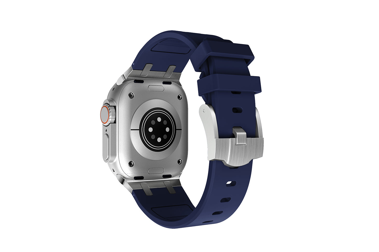Premium White colour rubber with stainless steel metal connectors and buckles for Apple Watch Series 9 45mm and Ultra 2 49mm