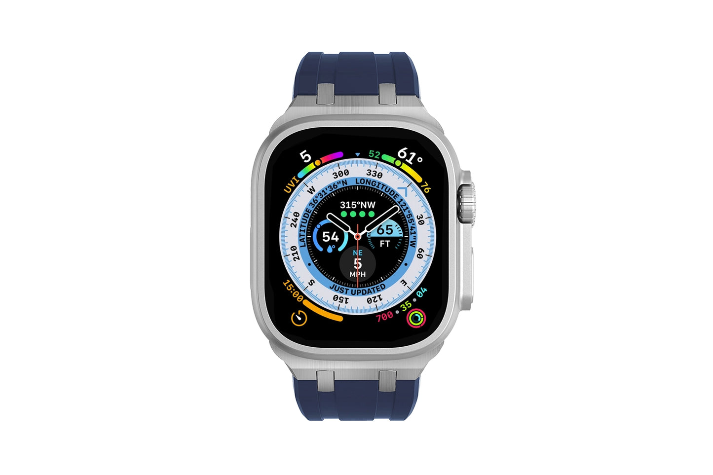 Premium White colour rubber with stainless steel metal connectors and buckles for Apple Watch Series 9 45mm and Ultra 2 49mm