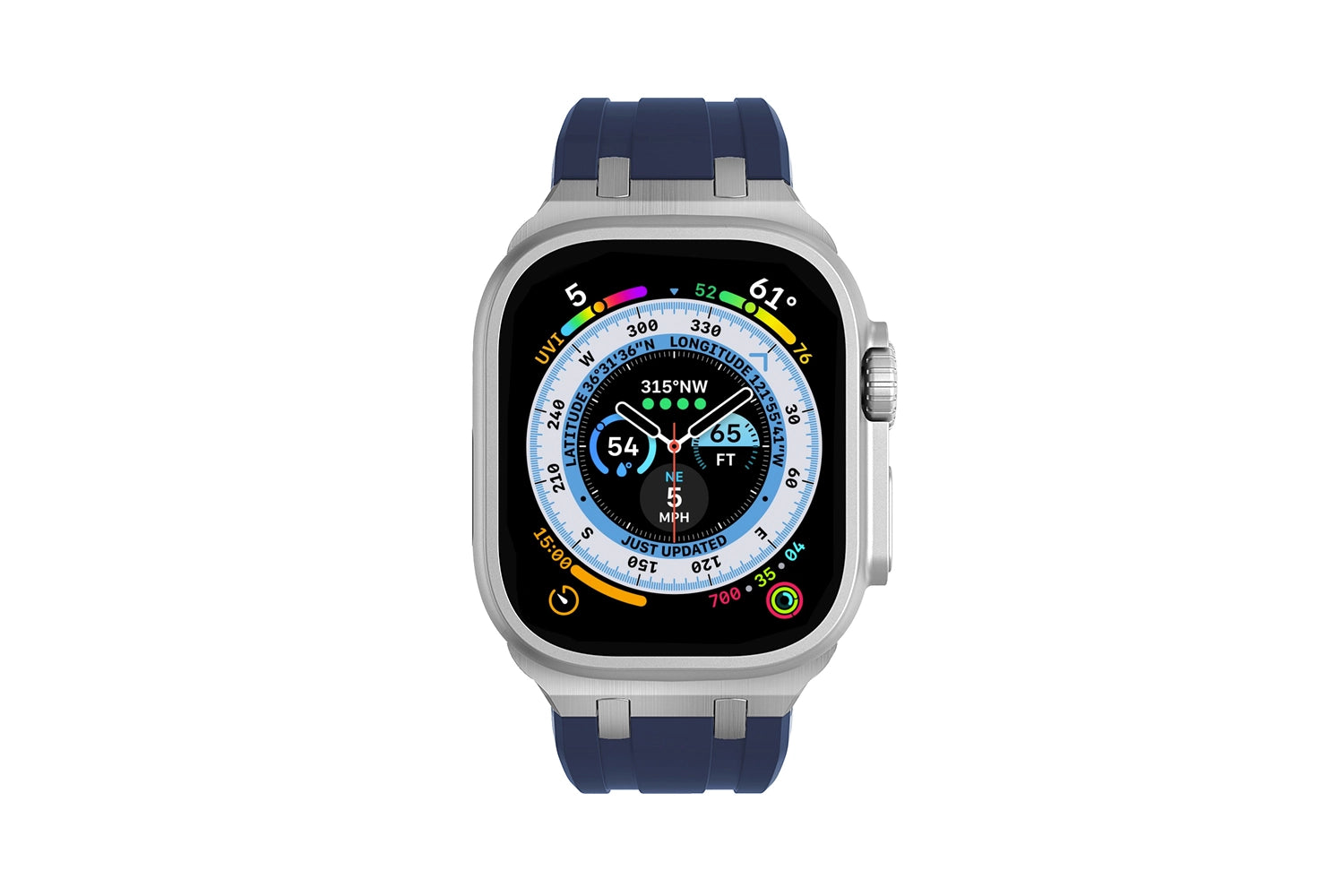 Premium White colour rubber with stainless steel metal connectors and buckles for Apple Watch Series 9 45mm and Ultra 2 49mm