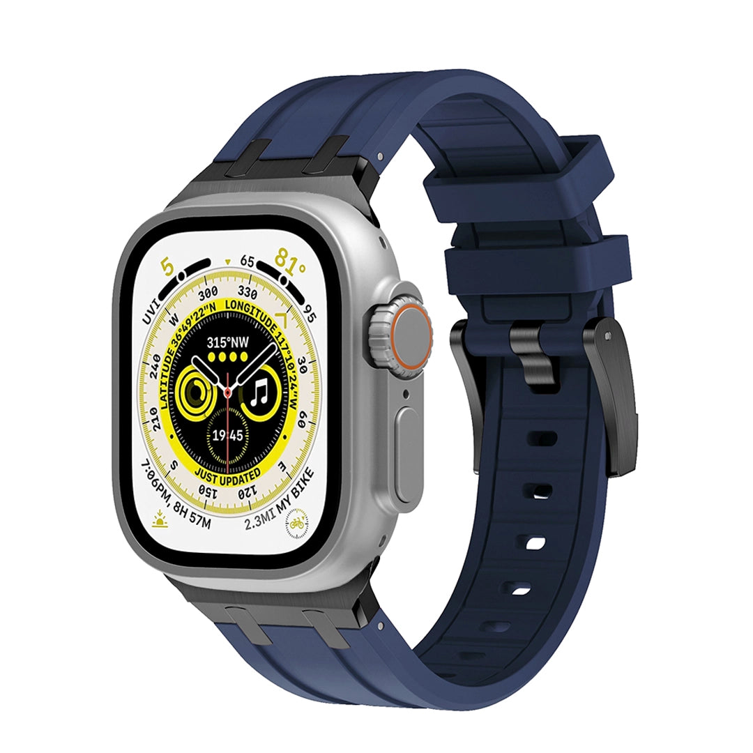 Premium White colour rubber with stainless steel metal connectors and buckles for Apple Watch Series 9 45mm and Ultra 2 49mm