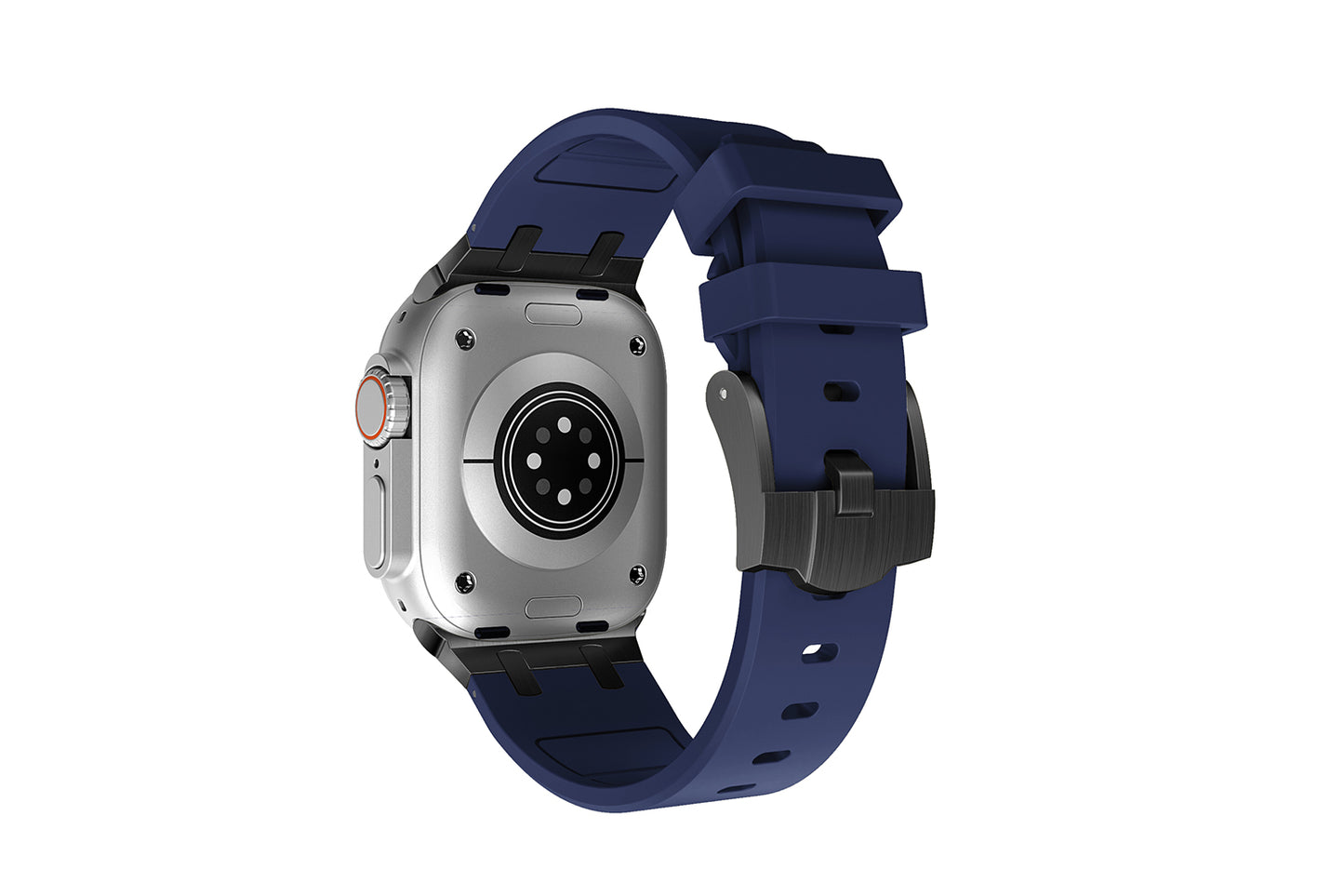 Premium White colour rubber with stainless steel metal connectors and buckles for Apple Watch Series 9 45mm and Ultra 2 49mm