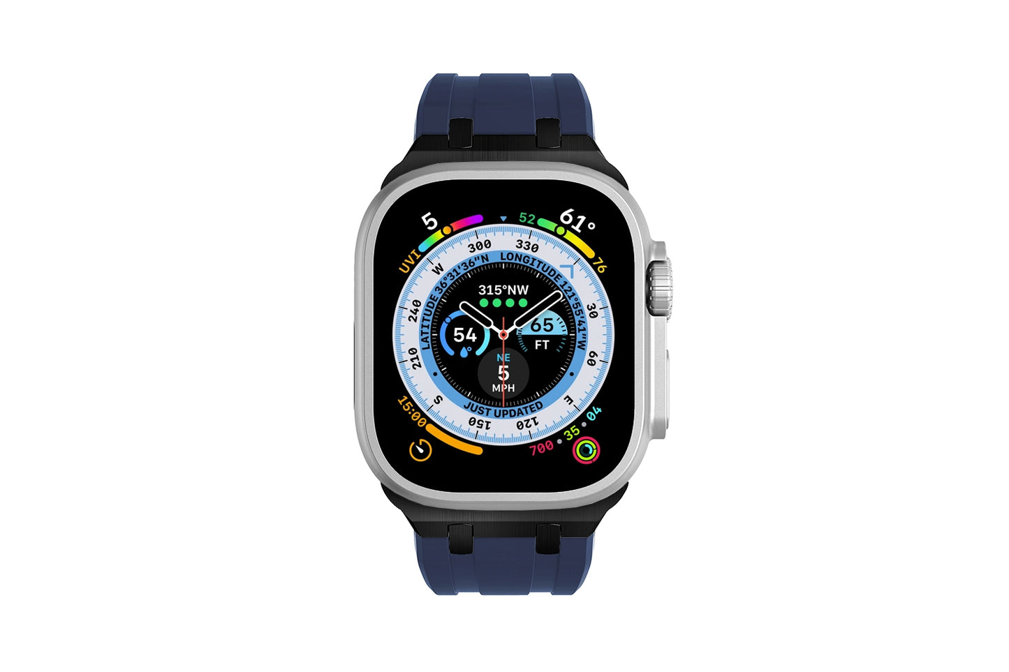Premium White colour rubber with stainless steel metal connectors and buckles for Apple Watch Series 9 45mm and Ultra 2 49mm