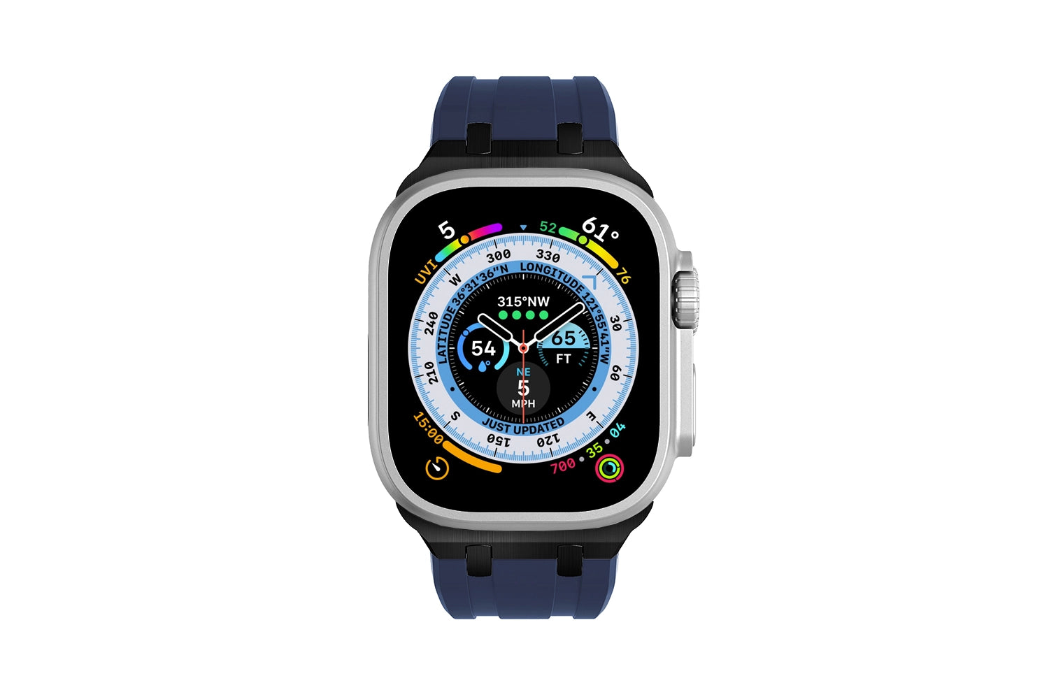 Premium White colour rubber with stainless steel metal connectors and buckles for Apple Watch Series 9 45mm and Ultra 2 49mm