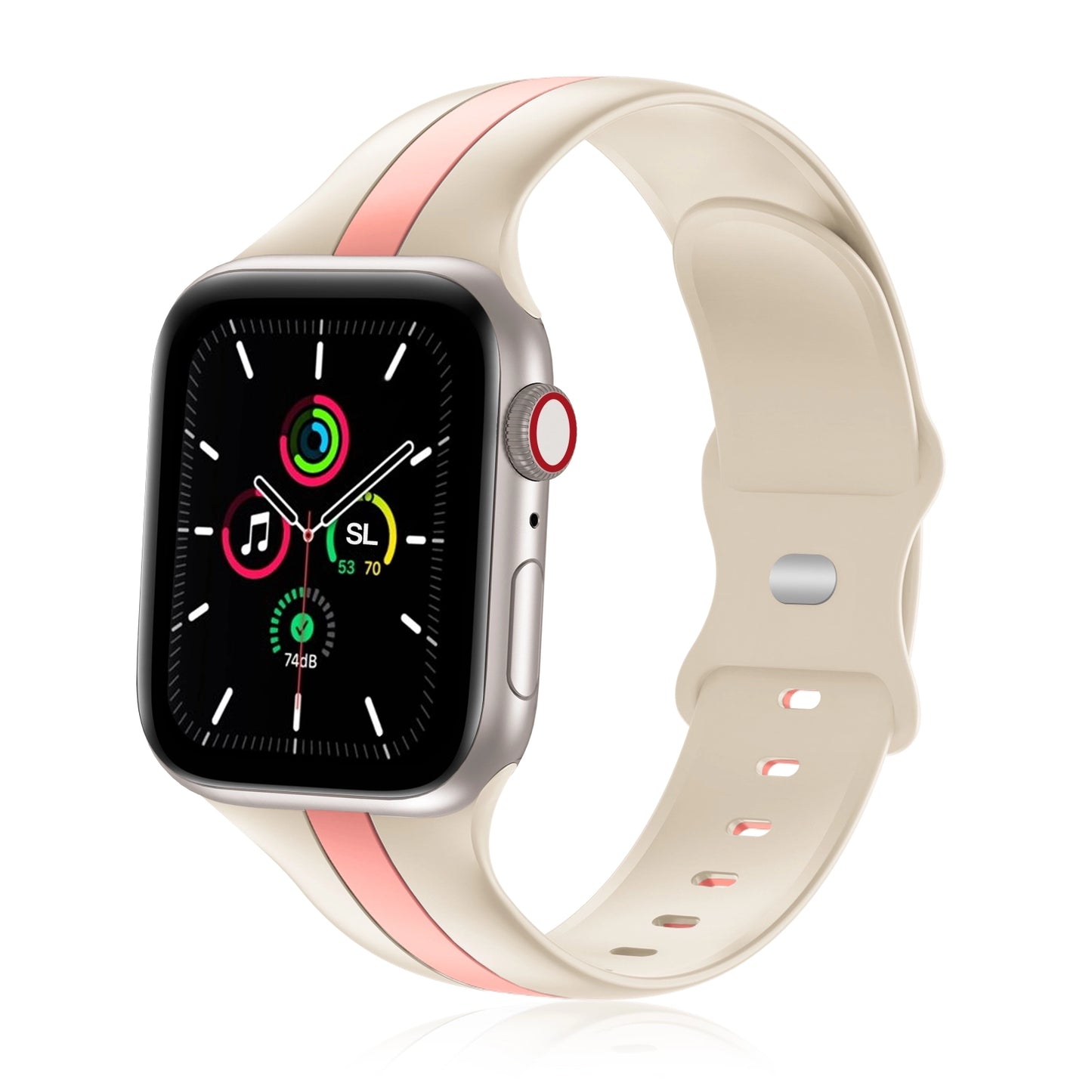 Nude Pink colour silicon watch strap for apple watch series 9 and ultra 2 with rose gold case 41mm