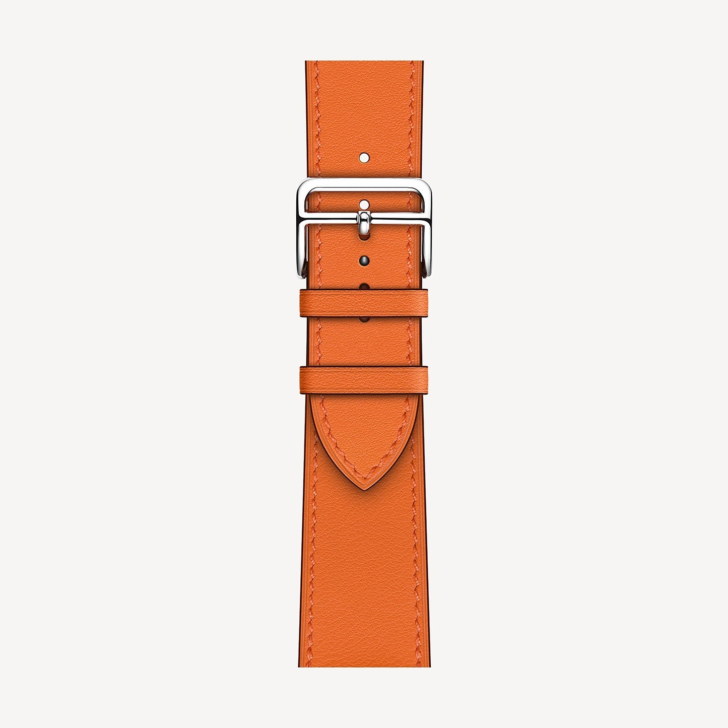 Orange colour leather strap band for apple watch series 11 42mm and 46mm with a stainless steel pin and buckle