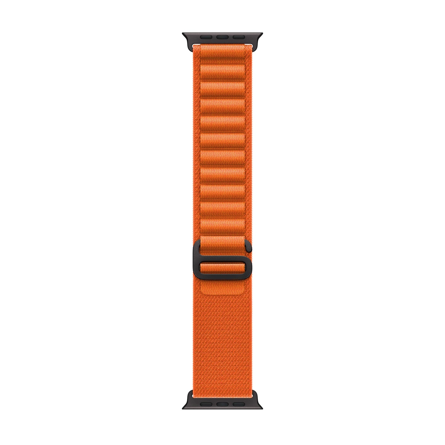 A orange colour premium nylon watch strap band with black metal buckle hardware designed for adventurers and explorers that wear the Apple watch series 11 and Ultra 3