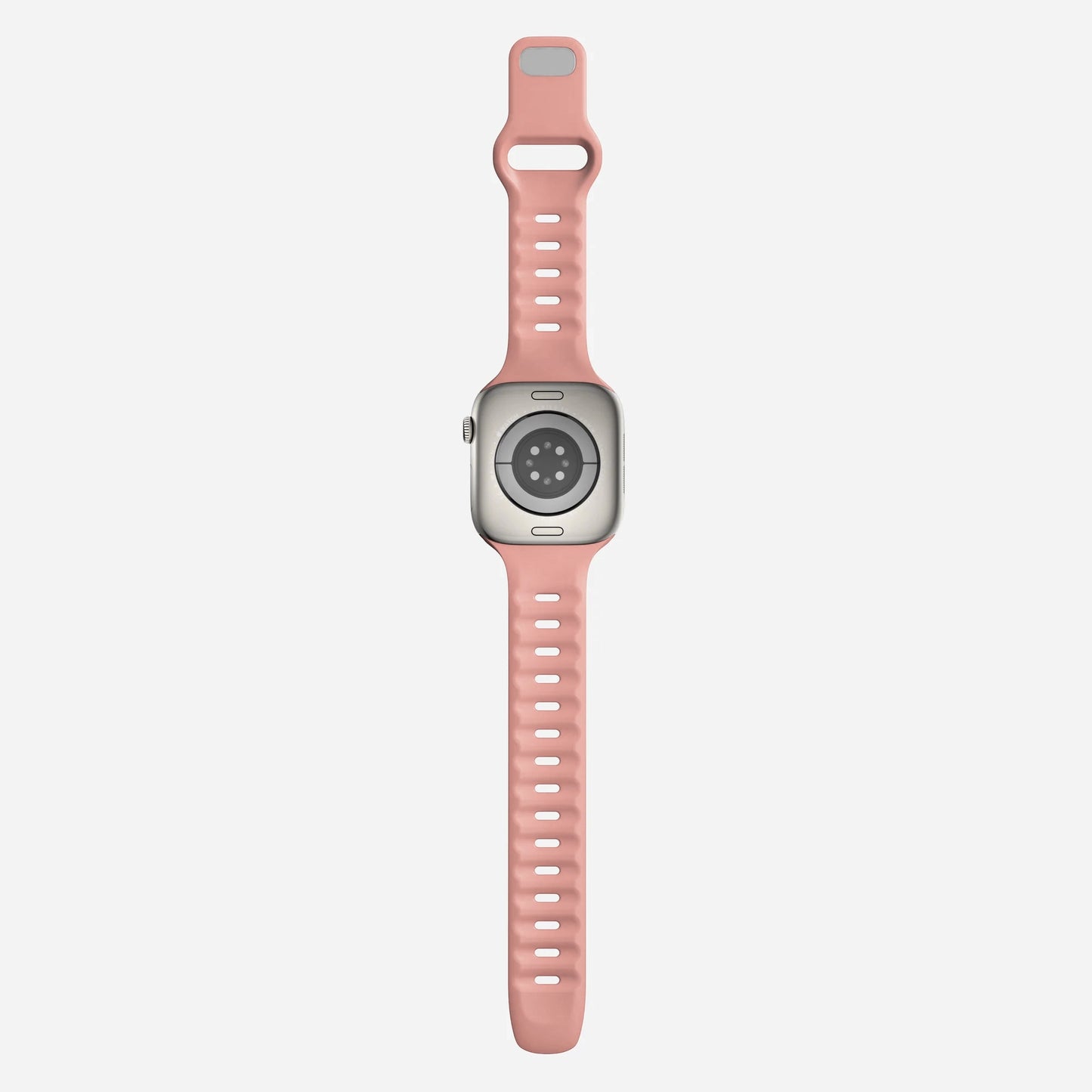 A pink sand colour premium silicone watch strap developed for apple watch series 11 size 42mm 46mm and apple watch ultra 3, designed for active sports activities with interior groves for breathability