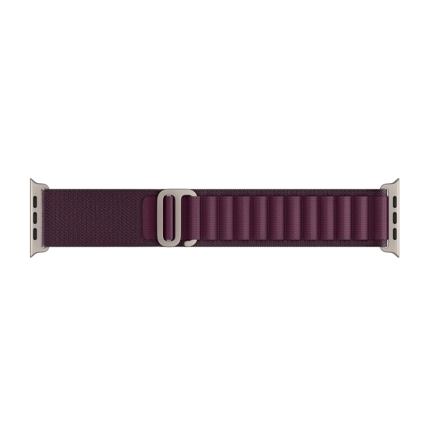 A plum colour premium nylon watch strap band designed for adventurers and explorers that wear the Apple watch series 10 and Ultra 2