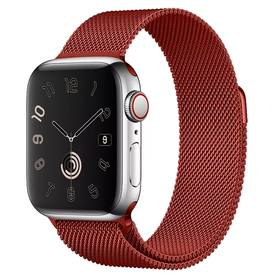 A red colour stainless steel milanese loop watch strap for the latest apple watch and ultra