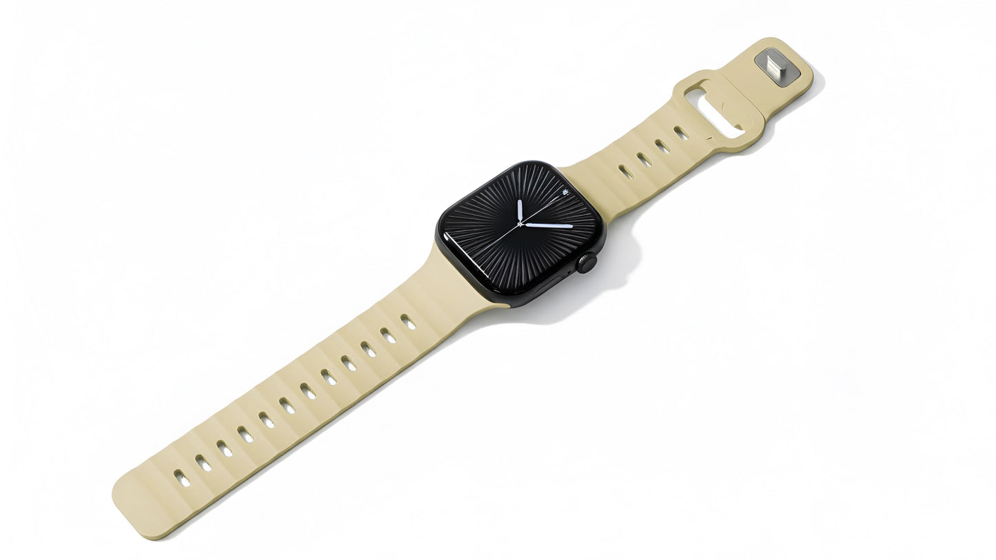 Beige colour premium FKM Fluoroelastomer Rubber watch strap band designed for adventurers and mountain hiking for Apple watch series 11 size 46mm and Ultra 3
