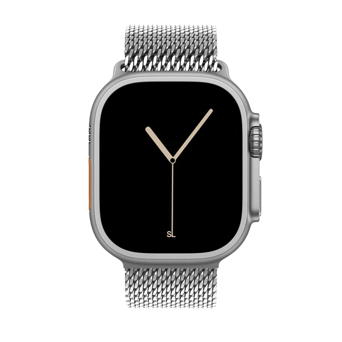 A silver colour looking watch strap band inspired by the titanium metal milanese for Apple watch series 10 and Ultra 2 42mm 45mm 46mm