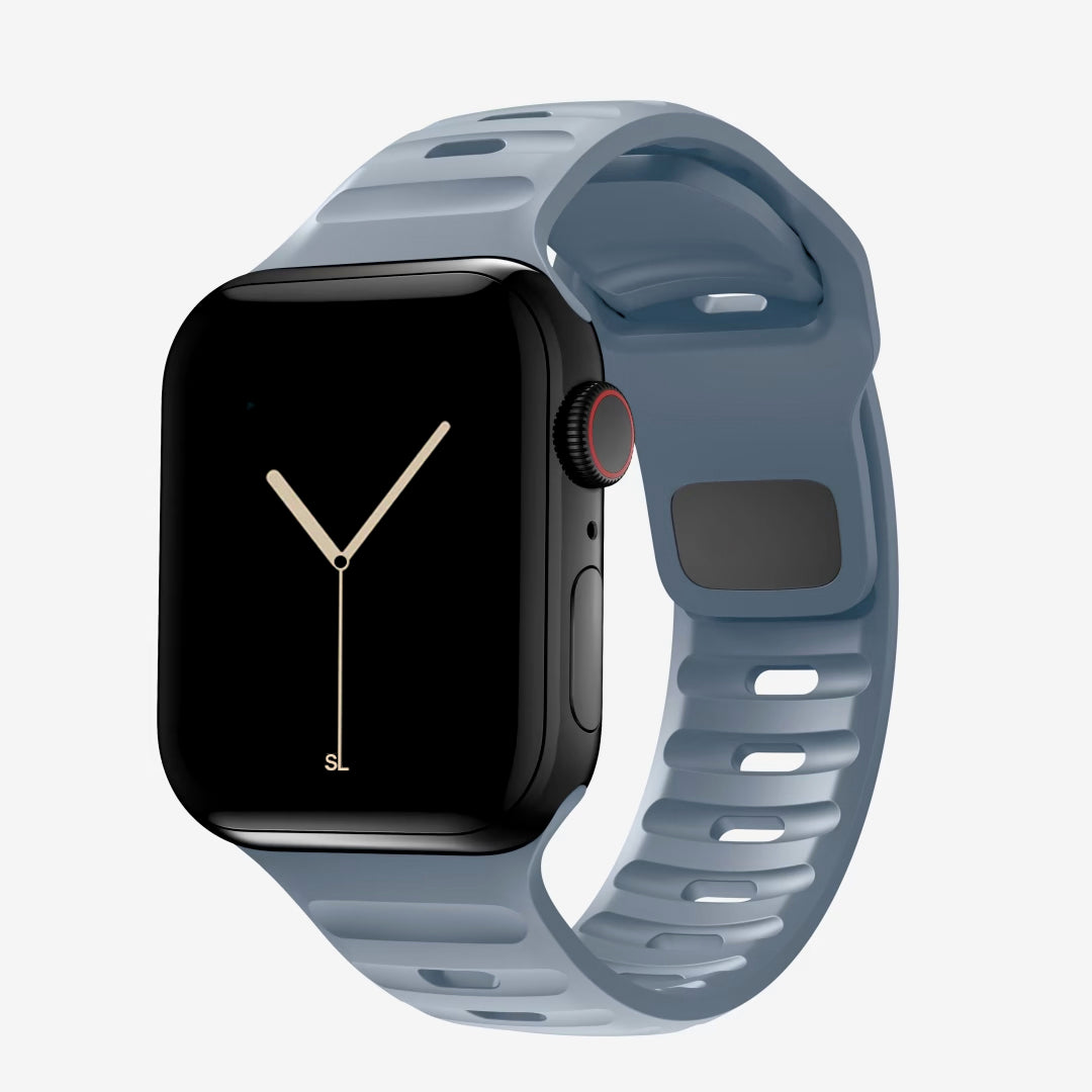 A storm blue colour silicone watch strap for apple watch series 11 and ultra 3 designed for sports and active activities