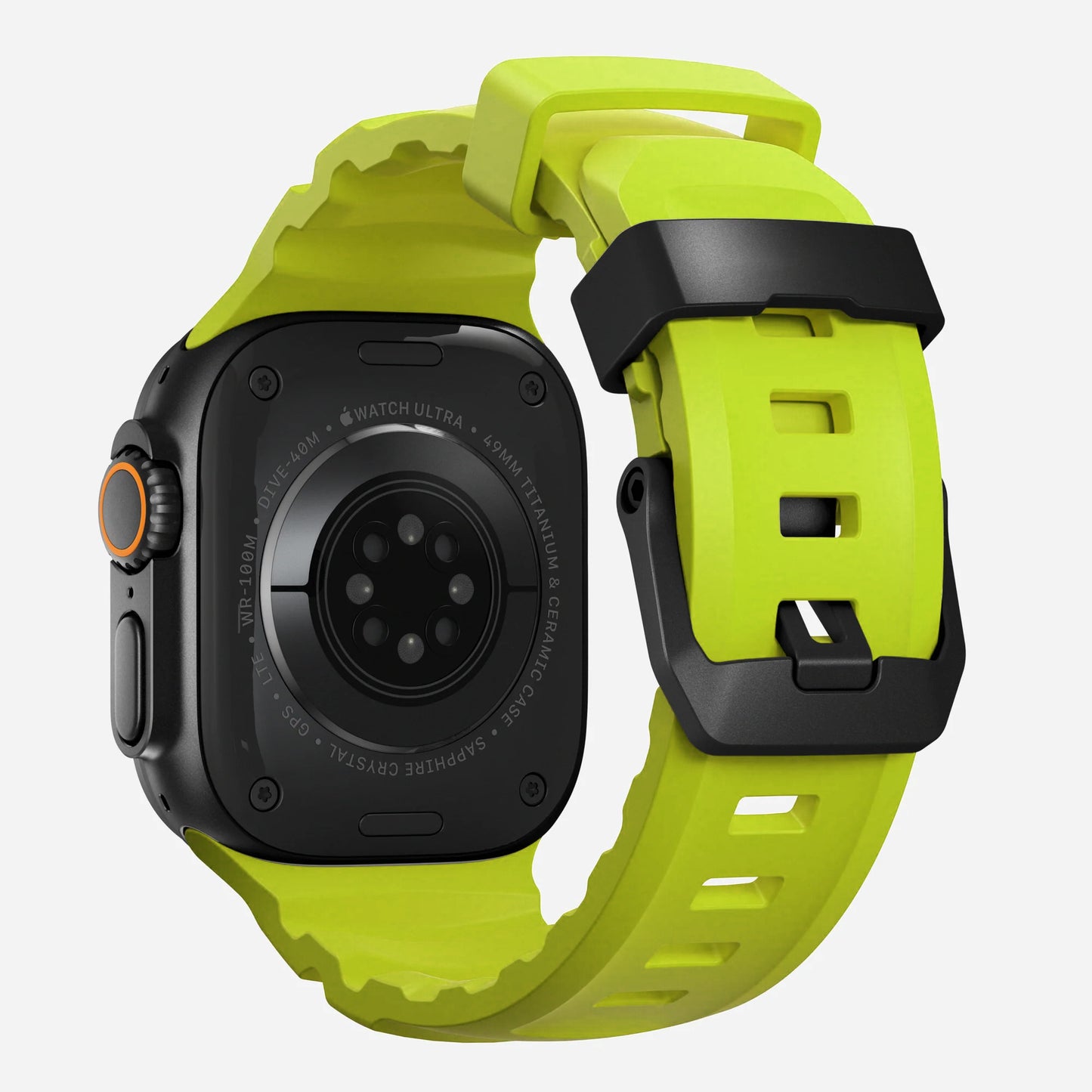 Volt Yellow colour premium silicone extra thick watch strap band designed for adventurers and mountain hiking for Apple watch series 11 size 46mm and Ultra 3 49mm