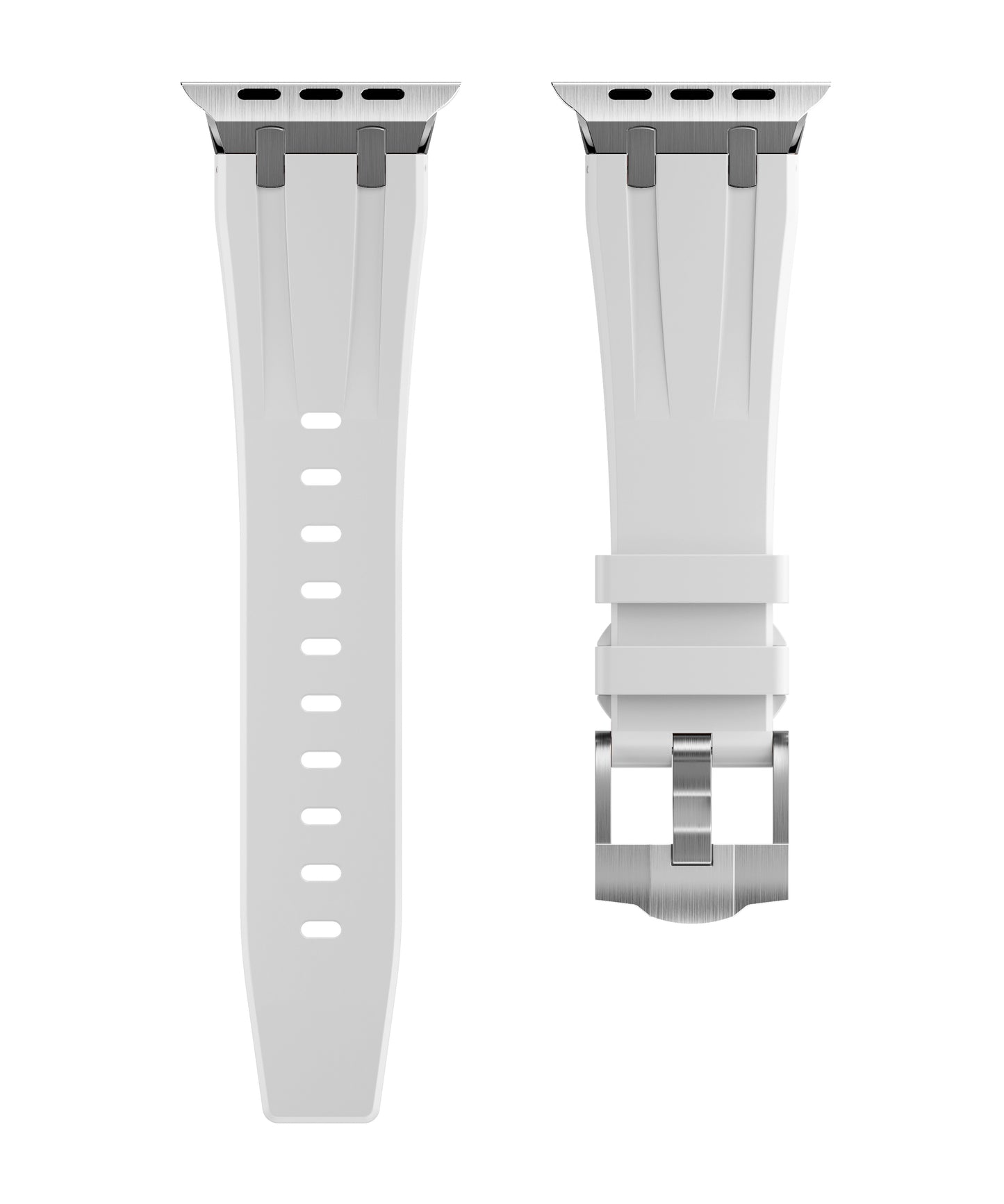Premium White colour rubber with stainless steel metal connectors and buckles for Apple Watch Series 9 45mm and Ultra 2 49mm