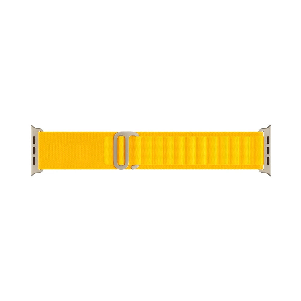 A yellow colour premium nylon watch strap band designed for adventurers and explorers that wear the Apple watch series 10 and Ultra 2 45mm 49mm