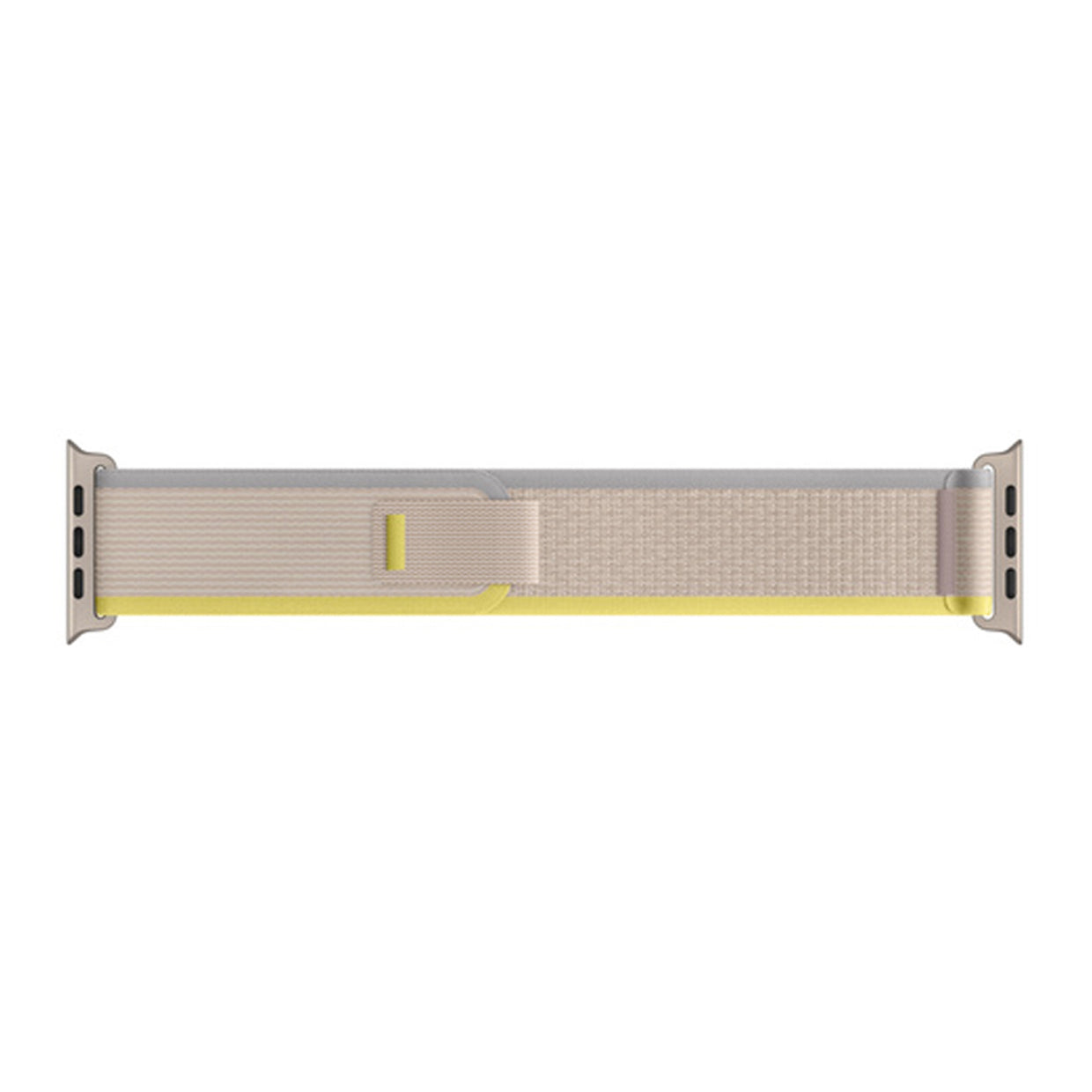 A yellow beige colour watch strap band made from nylon on an Apple watch series 10 42mm/ 45mm/ 46mm and ultra 2 designed for the mountain trail trekking and active sports
