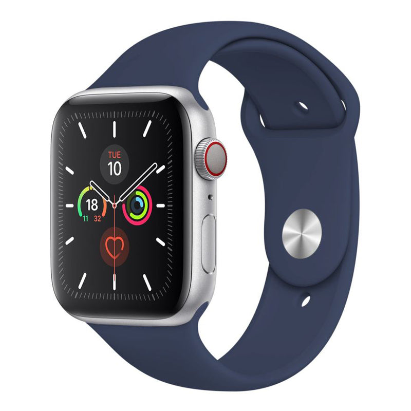 Midnight blue silicone watch strap sport band on an Apple watch series 10 46mm and 42mm
