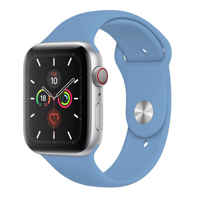 An azure blue colour silicone watch strap sport band on an Apple watch series 10 46mm and 42mm and Ultra 2