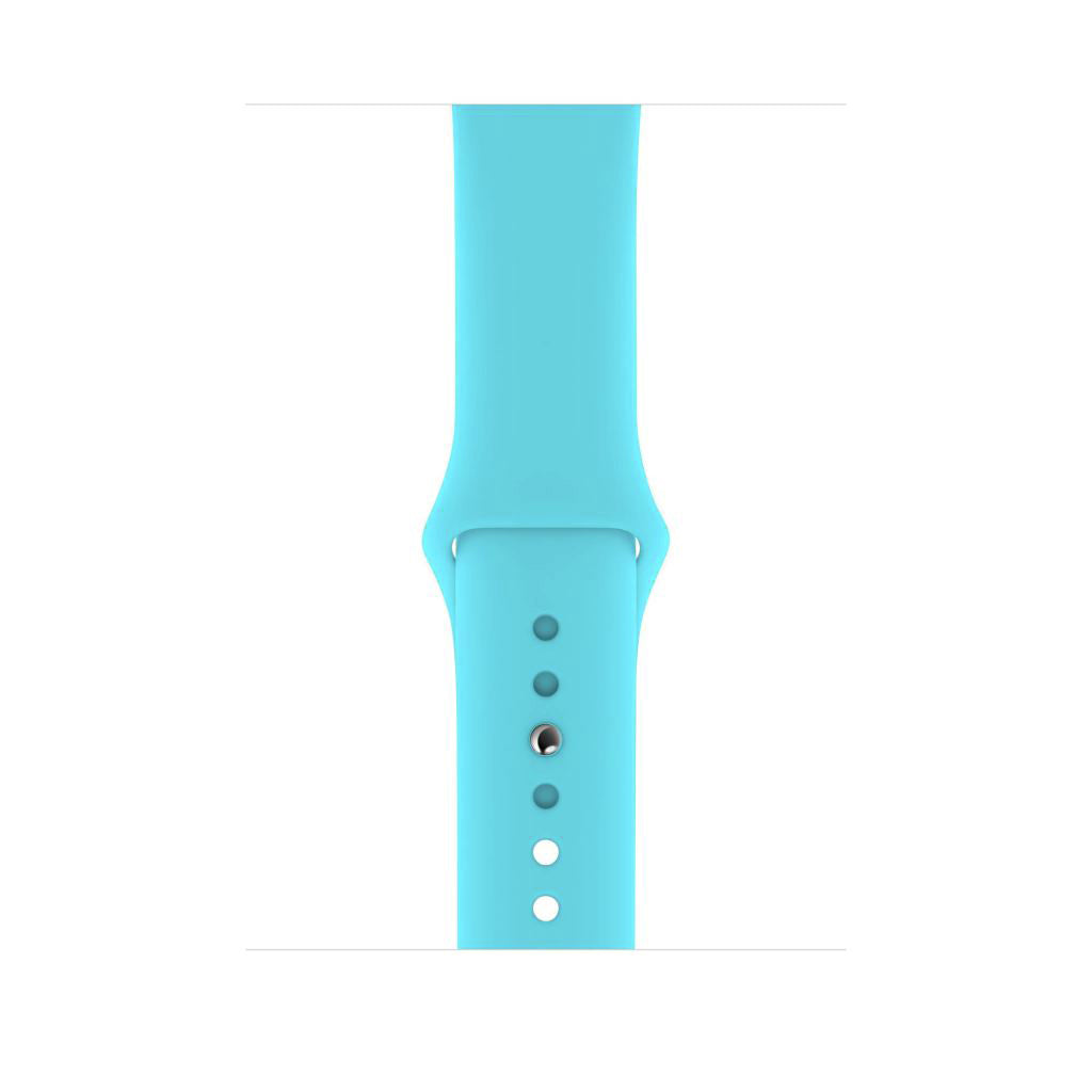A bright blue shade colour watch strap made from silicone for apple watch series 10 size 42mm and 46mm on a display band