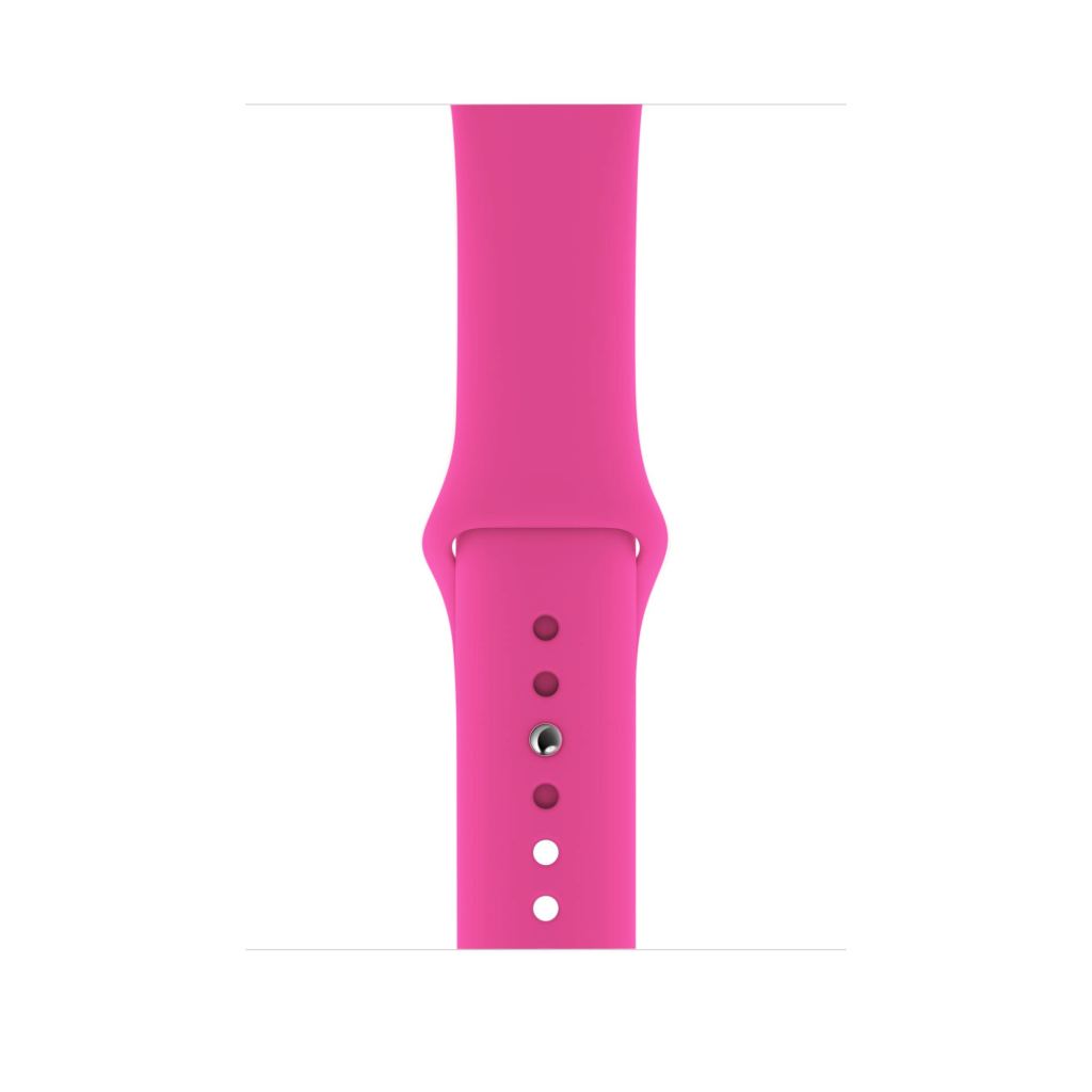 A hot pink colour silicone sport band on an apple watch series 10 size 42mm and 46mm on a display stand
