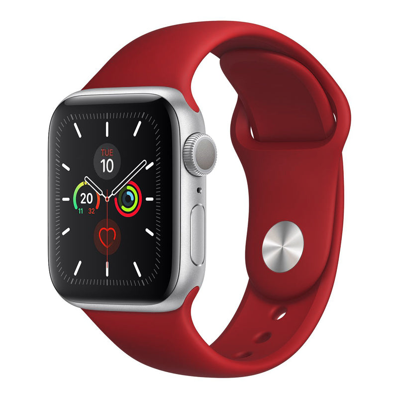 A dark crimson red Colour silicone watch strap sport band on an Apple watch series 10 46mm and 42mm and Ultra 2