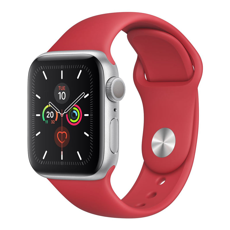 An red colour silicone watch strap sport band on an Apple watch series 10 46mm and 42mm and Ultra 2