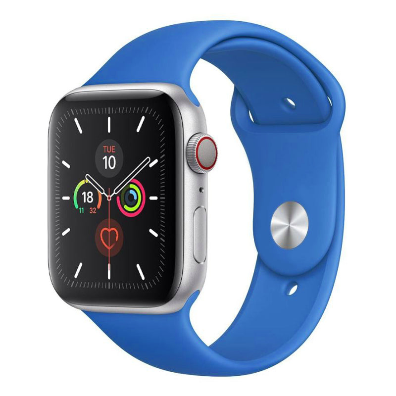 An blue colour silicone watch strap sport band on an Apple watch series 10 46mm and 42mm and Ultra 2
