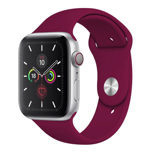 A burgundy Red silicone watch strap sport band on an Apple watch series 10 46mm and 42mm  and Ultra 2