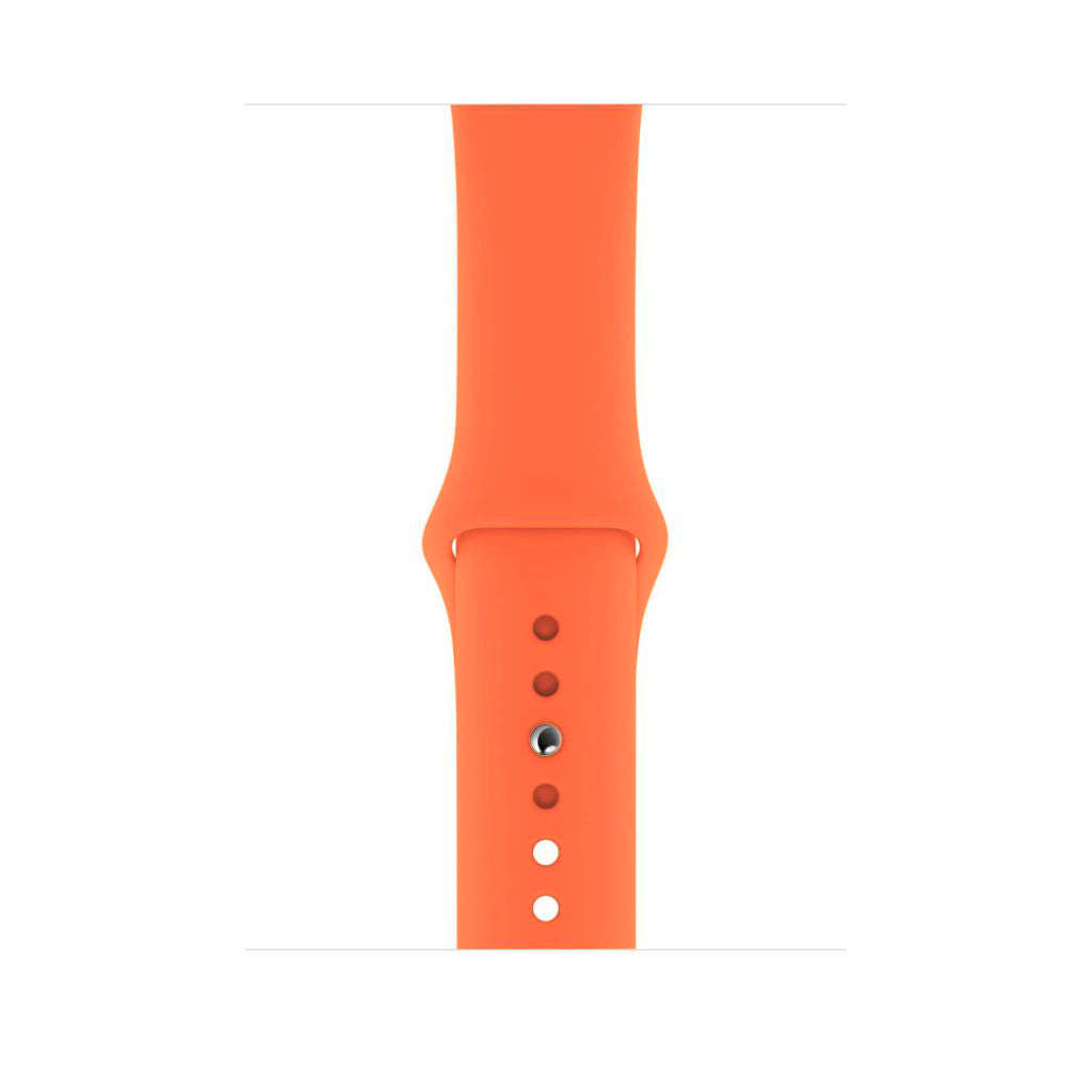 A papaya fruit orange colour watch strap made from silicone for apple watch series 10 size 42mm and 46mm on a display band