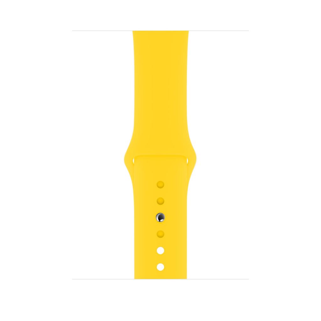 A yellow silicone watch strap sport band on an Apple watch series 10 46mm and 42mm and Ultra 2