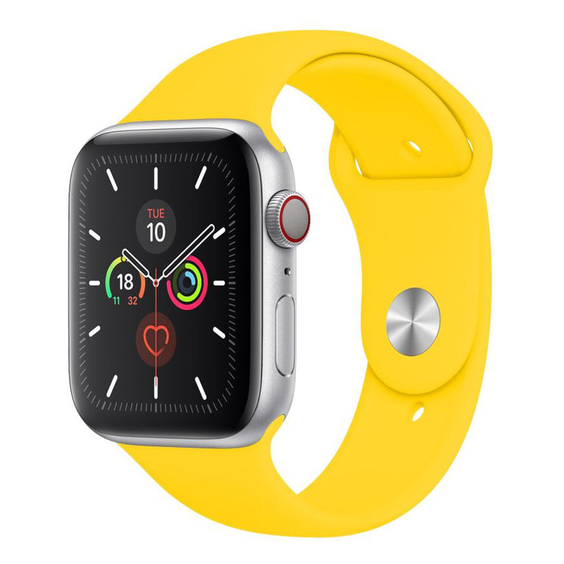 A yellow silicone watch strap sport band on an Apple watch series 10 46mm and 42mm and Ultra 2