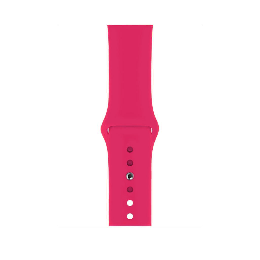 A watermelon red colour silicone watch strap sport band on an Apple watch series 10 46mm and 42mm and Ultra 2