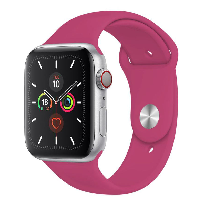 A magenta red Colour silicone watch strap sport band on an Apple watch series 10 46mm, 45mm and 42mm and Ultra