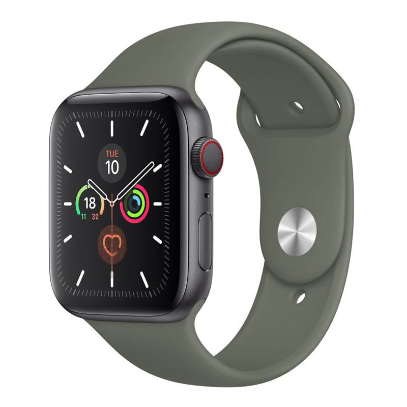 A khaki green Colour silicone watch strap sport band on an Apple watch series 10 46mm and 42mm and Ultra 2