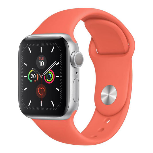 A coral orange Colour silicone watch strap sport band on an Apple watch series 10 46mm and 42mm  and Ultra 2