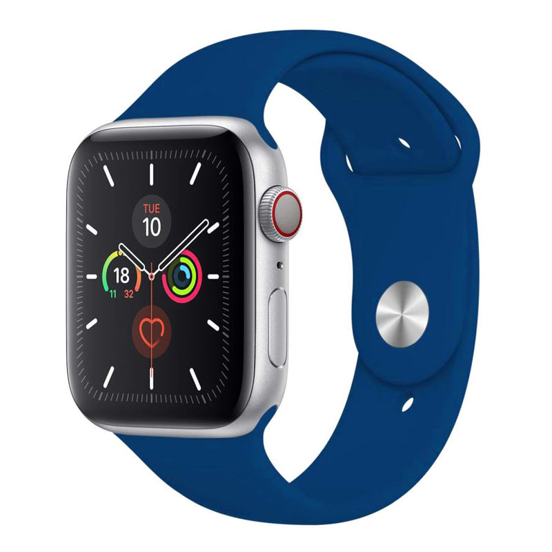 A Navy blue Colour silicone watch strap sport band on an Apple watch series 10 46mm and 42mm and Ultra 2