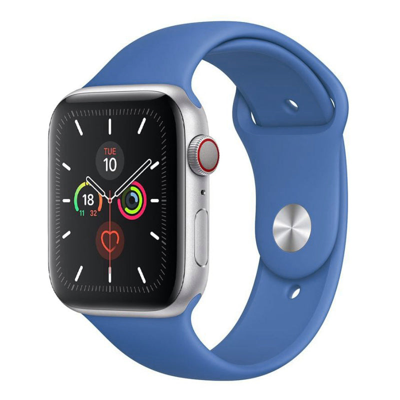 An blue colour silicone watch strap sport band on an Apple watch series 10 46mm and 42mm and Ultra 2